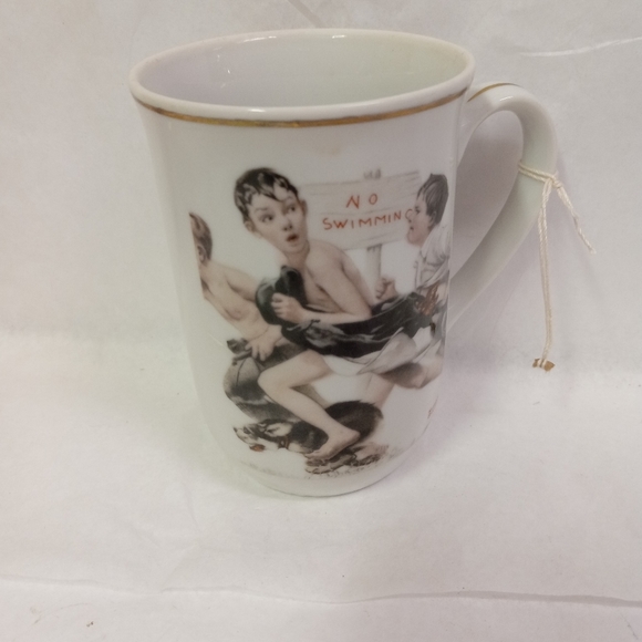 VINTAGE Cup Mug Norman Rockwell  NO SWIMMING 8 OZ - Picture 2 of 6